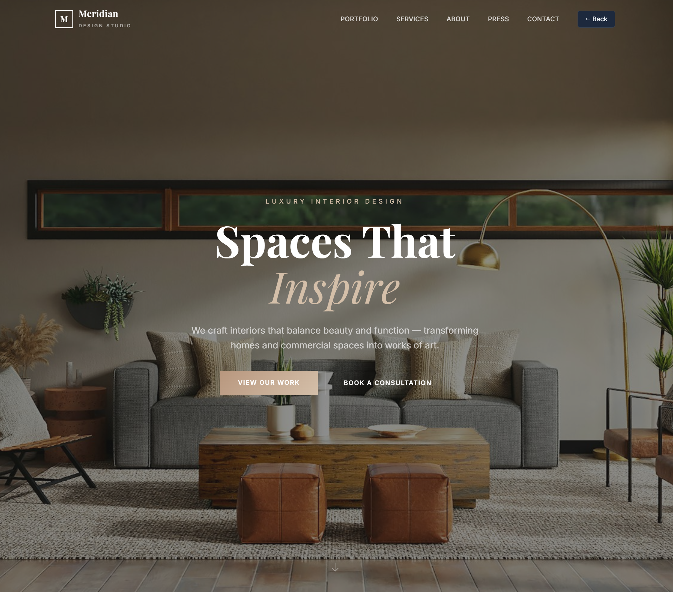 Meridian Design interior design website screenshot