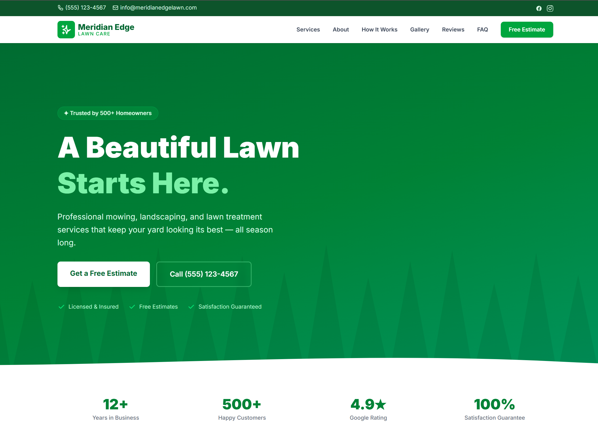 Meridian Edge Lawn Care website screenshot